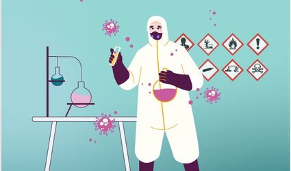 Titelseite des Magazins, gezeichnete Person mit Schutzmaske